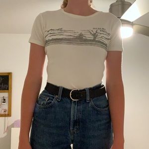 Cropped graphic tee.